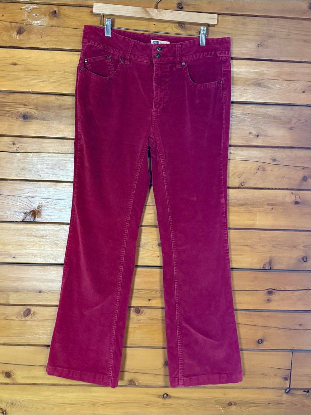 Vintage Faded Glory Corduroy Pants Womens 12 Merlot Burgundy Bootcut Flare Y2K